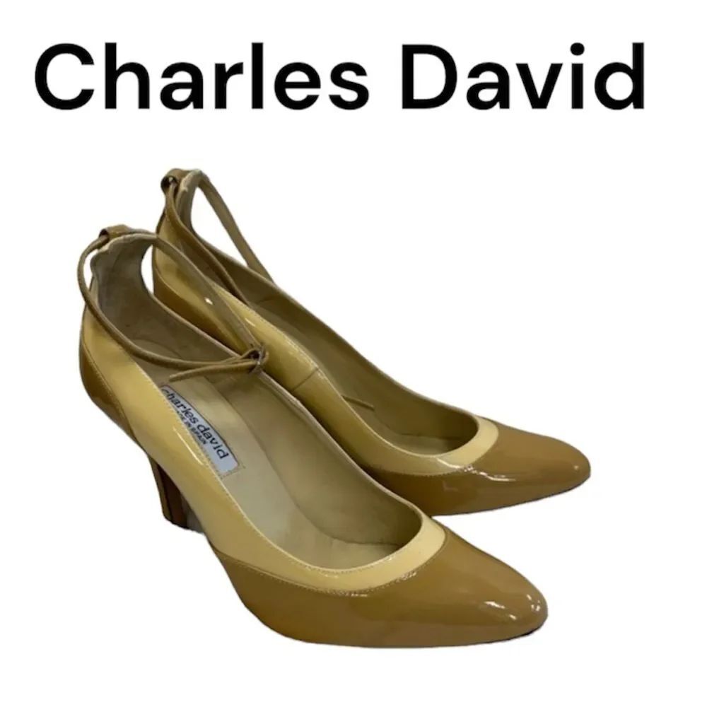 NEW Charles David Two Tone Patent Leather Ankle Strap Heels Pumps Cream Beige 8